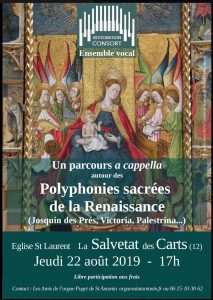 Restoration consort : polyphonies sacrées de la Renaissance @ Eglise Saint-Laurent